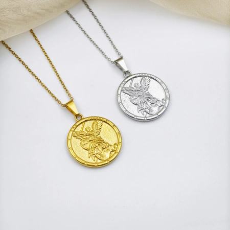 Stainless steel Saint Michael Guardian Angel round pendant with exquisite relief craftsmanship, daily pendant necklace Stainless steel Saint Michael Guardian Angel round pendant with exquisite relief craftsmanship, daily pendant necklace